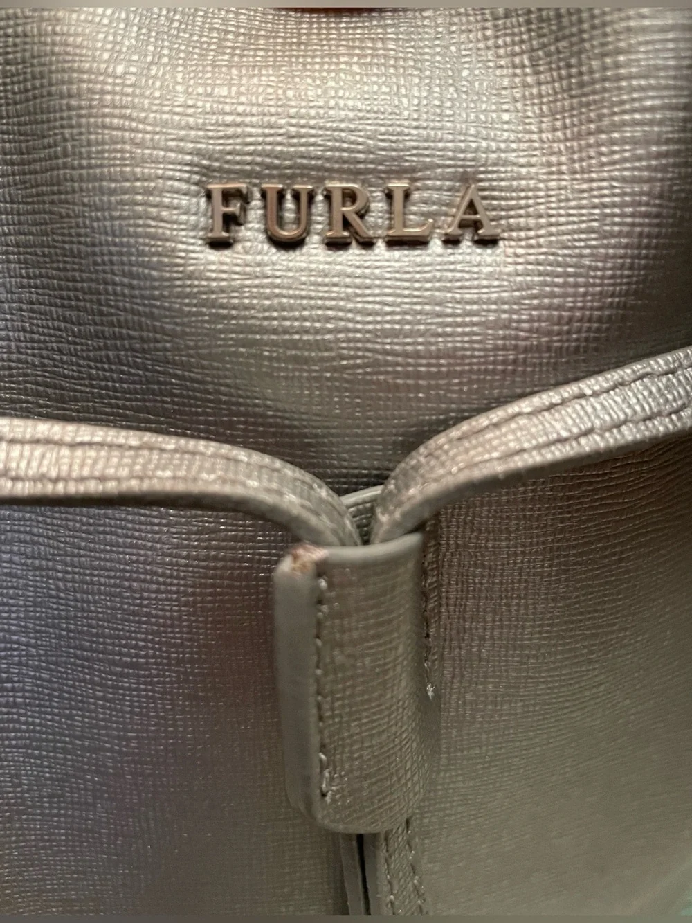 Furla Silver Drawstring Bucket Bag
